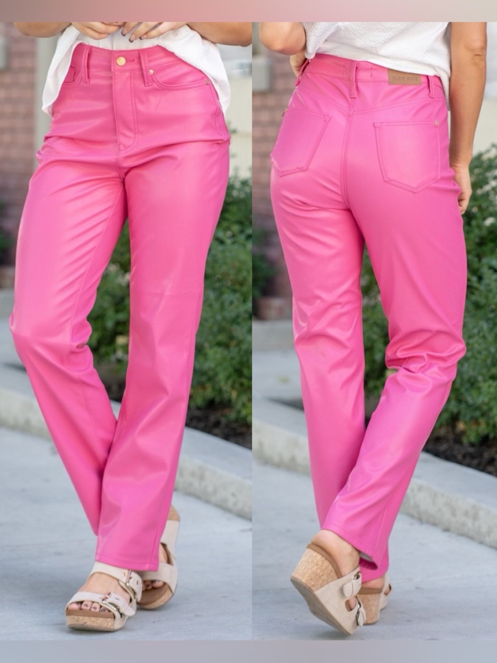 NWT Judy Blue Hot Pink Faux Leather Tummy Control High Rise Straight 🩷